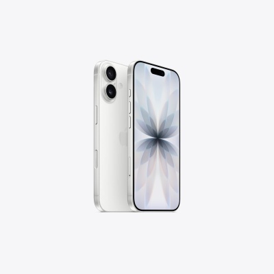 Smartphone branco visto de frente e costas com duas câmaras traseiras e ecrã com notch na frente.