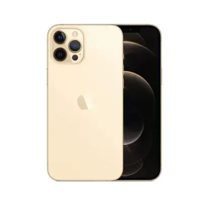 Smartphone dourado Apple iPhone com três câmaras traseiras e ecrã preto