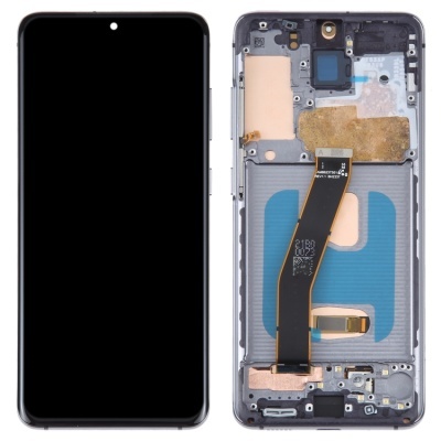 Smartphone com ecrã preto e carcaça traseira removida mostrando componentes internos