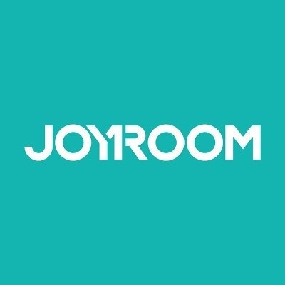 Logótipo da marca JOYROOM em letras brancas sobre fundo verde água