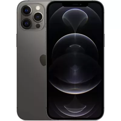 Smartphone cinzento escuro com ecrã frontal e três câmaras traseiras.