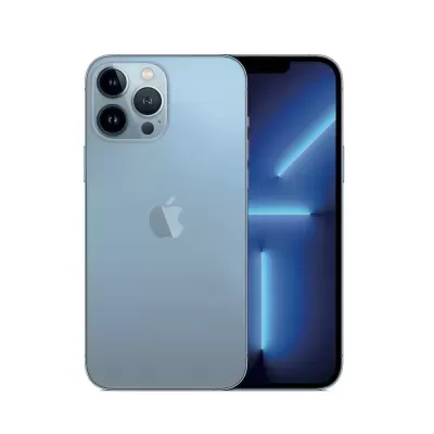 Smartphone Apple iPhone azul com três câmaras traseiras e ecrã frontal preto