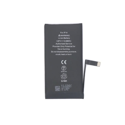Bateria preta para iPhone 14 com texto branco e conector
