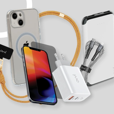 Conjunto de carregamento para telemóvel com carregador, cabo USB trançado, power bank e dois telemóveis