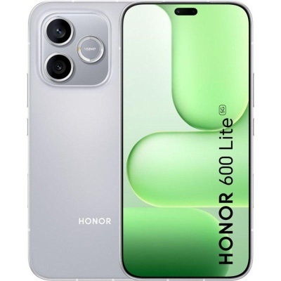 Smartphone Honor 600 Lite prateado, câmaras e texto no ecrã