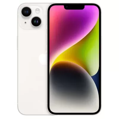Smartphone branco da Apple com ecrã colorido e duas câmaras traseiras
