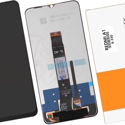 Ecrã tátil e LCD preto para smartphone com etiquetas e embalagem à direita