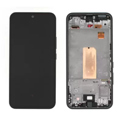 Smartphone preto com frente intacta e traseira desmontada mostrando componentes internos