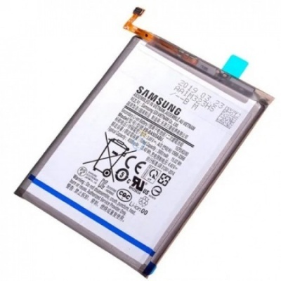 Bateria retangular Samsung com etiquetas e conector flexível laranja