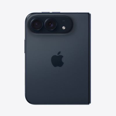Smartphone dobrável azul escuro da Apple visto de trás