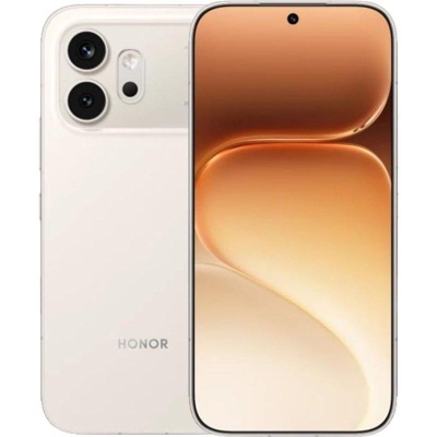 Smartphone Honor branco com duas câmaras e ecrã frontal dourado