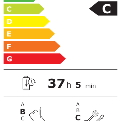Etiqueta energética da UE Samsung SM-A266B/DS com eficiência C, autonomia 37h5min, IP67, e bateria 1200 ciclos