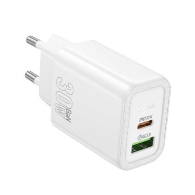 Carregador de parede branco Hoco com duas portas USB e ficha europeia