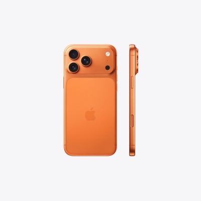 Smartphone Apple laranja visto de costas e lateral