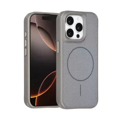 Capa cinza texturada com círculo magnético para smartphone