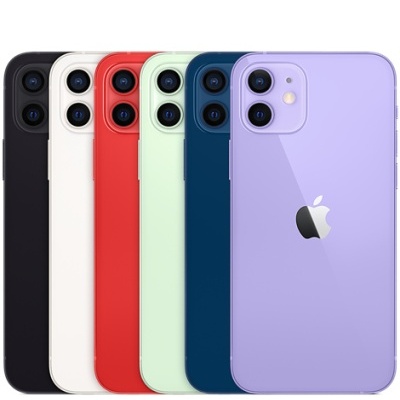 Seis smartphones Apple iPhone coloridos alinhados lado a lado