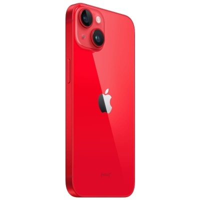Smartphone Apple vermelho com duas câmaras traseiras e logótipo prateado