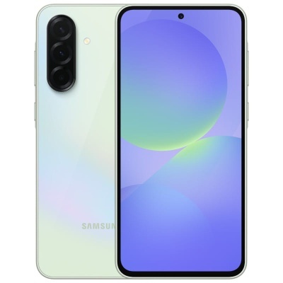 Smartphone Samsung branco perolado com três câmaras traseiras e ecrã grande frontal