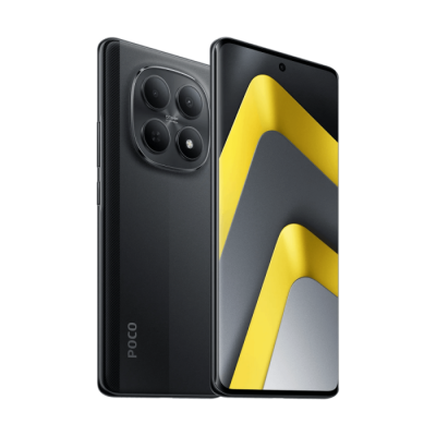Smartphone POCO preto com câmara quádrupla e ecrã frontal com furo central