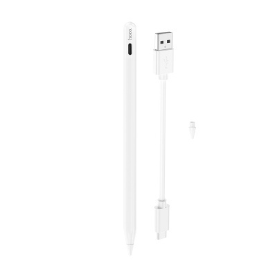 Caneta digital branca, cabo USB branco e ponta extra