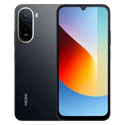 Smartphone Redmi preto com dupla câmara traseira e ecrã frontal com entalhe gota
