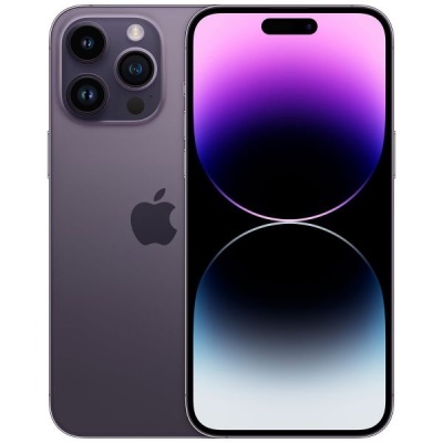 Smartphone roxo com três câmaras e ecrã ligadoo