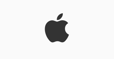 Logotipo preto da Apple numa maçã mordida.