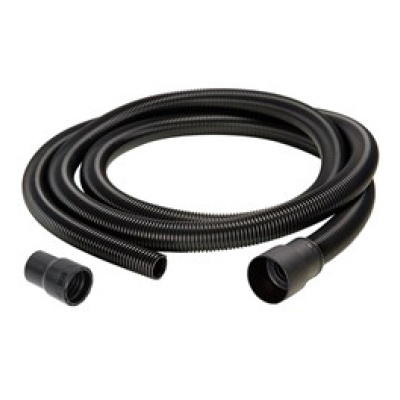 Mangueira preta flexível com textura corrugada e encaixes cilíndricos pretos