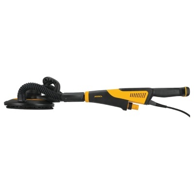 Lixadora elétrica Mirka preta e amarela com cabo e disco circular.