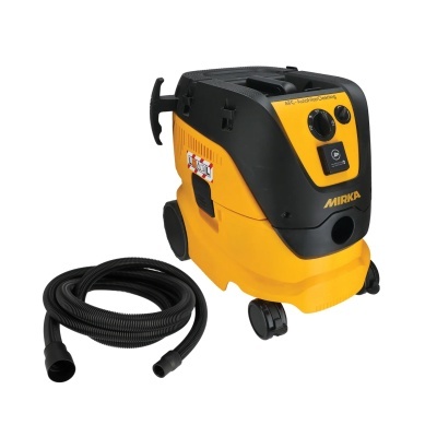 Aspirador industrial amarelo e preto MIRKA com mangueira preta