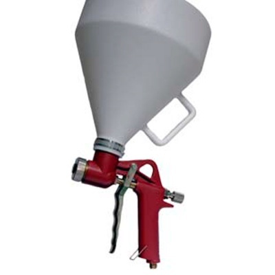 Pistola de pulverização vermelha com funil branco para texturas em paredes