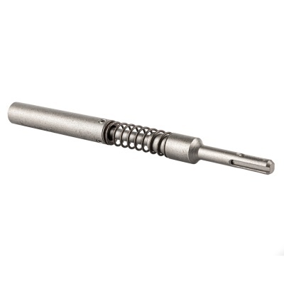 Peça metálica cilíndrica com mola exposta em fundo branco