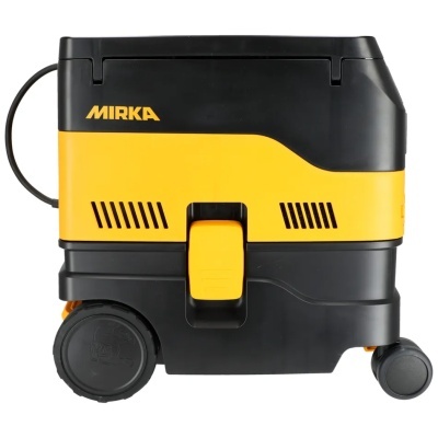 aspirador compacto preto e amarelo com texto MIRKA