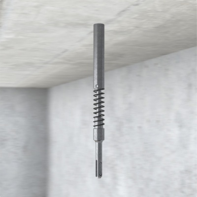 Broca metálica com mola pendurada no teto branco