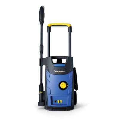 Máquina de limpeza alta pressão azul e preta MICHELIN com detalhes amarelos