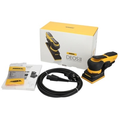 Conjunto de lixadora elétrica orbital Mirka DEOS II com acessórios e caixa