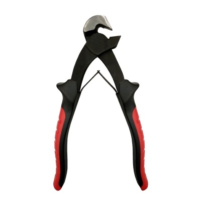Alicate cortador de fios com empunhadura preta e vermelha