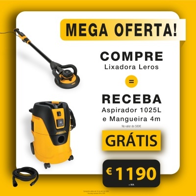 Lixadora Leros e aspirador Mirka com mangueira numa oferta promocional
