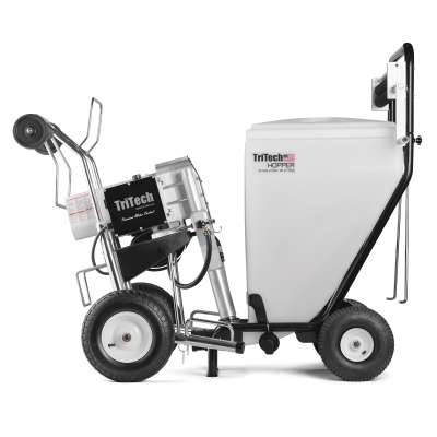 Carrinho de pintura TriTech Hopper com depósito branco e rodas pretas