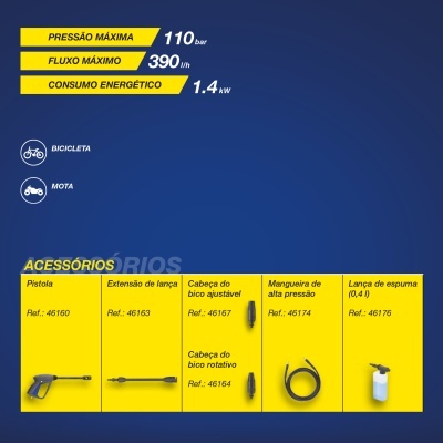 Acessórios para lavagem a alta pressão com pistola, extensão, bicos, mangueira e lança de espuma