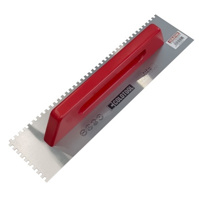 Espátula dentada ColorTool com pega vermelha e lâmina metálica prateada