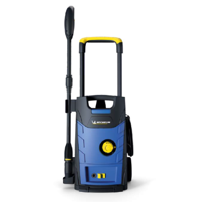 Lavadora de pressão azul e preto Michelin com detalhes amarelos