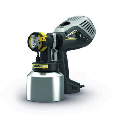 Pistola pulverizadora elétrica cinza e preto com jarro metálico prateado Multispray