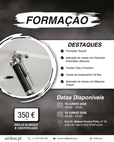 Formação profissional com destaque para aplicação de massa com aplicador automático e datas de junho 2026