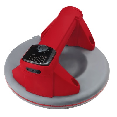 Disco de equilíbrio cinza com estrutura vermelha e mostrador digital preto