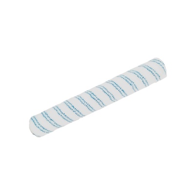 Rolo de pintura branco com riscas azuis em fundo branco