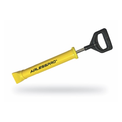 Bomba manual de ar amarela com pega preta e texto AIRLESSPRO