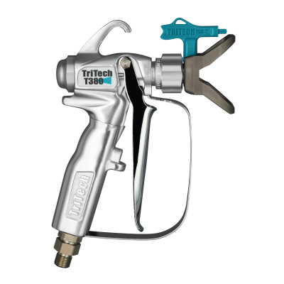 Pistola de pulverização TriTech T380 prateada com peça azul