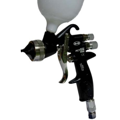 Pistola de pintura preta e branca com copo superior branco