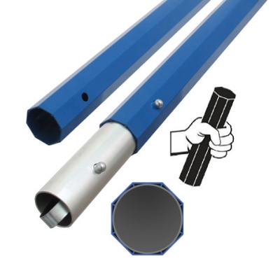 Tubos metálicos octogonais azuis e prateados com botões de pressão para encaixe